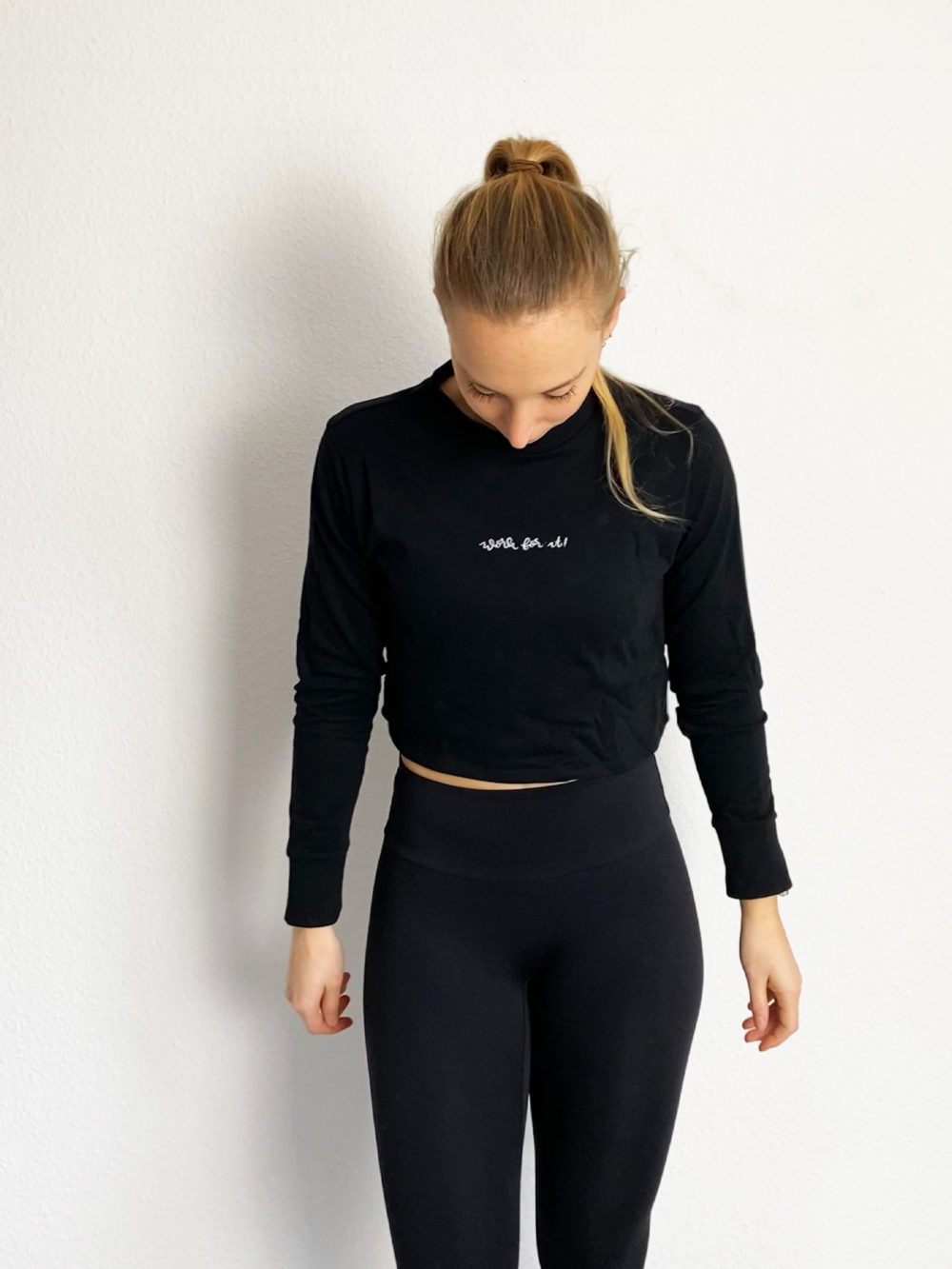 cropped sweater fitness quote